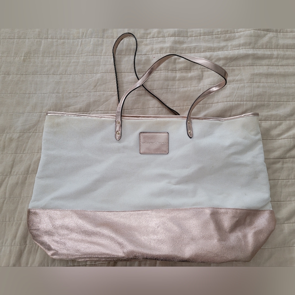 Victoria's Secret Canvas Tote | Tan & Pink
